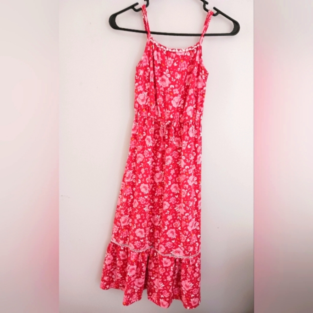 Love Maddie Girls Pink Floral Maxi Ruffle Sundress. Size 12.